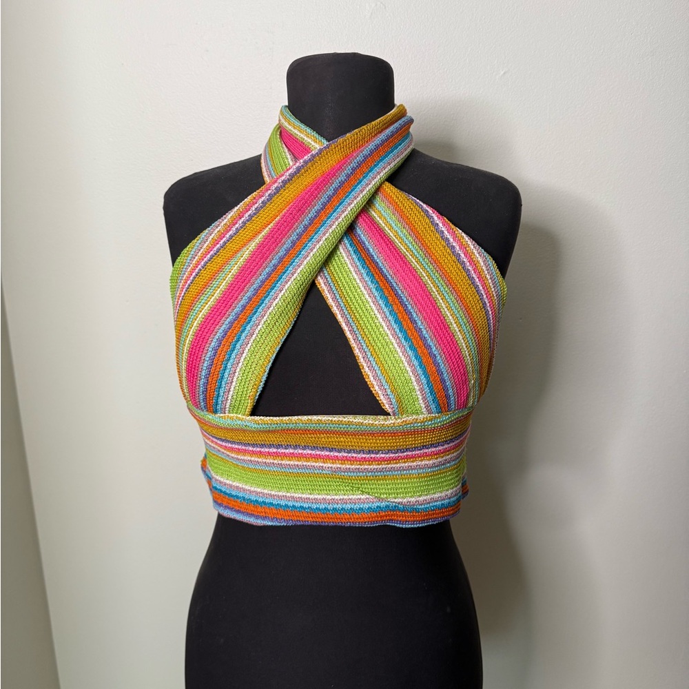 Colorful Striped Halter Crop Top
